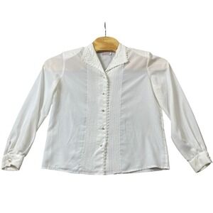Lauren Lee Ivory Blouse Vintage Button Up Pearl Sleeve Button